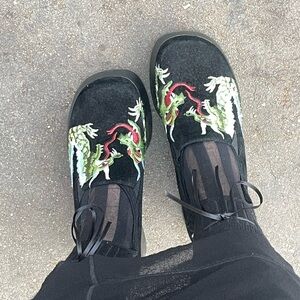 Vintage 90s Suede Platform Dragon Mules